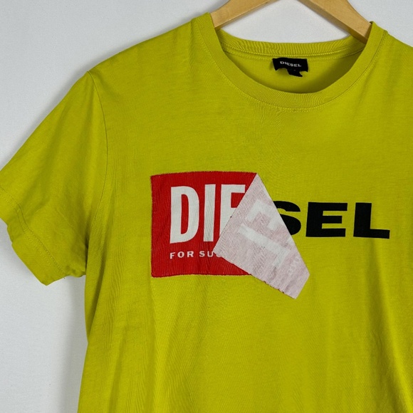 Diesel Brand Short Sleeved Cotton Crewneck Graphic Logo Tee Shirt in Yellow S/M - Picture 4 of 11